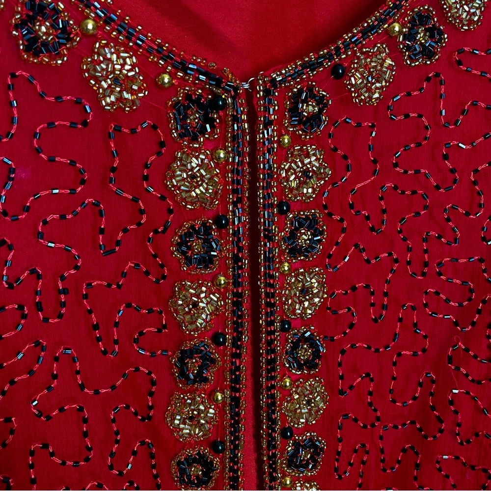 Vintage Deadstock Laurence Kazar Red Silk Beaded Embellished Draped Jacket Sz 3x - Picture 12 of 12